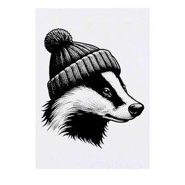 'Badger in a Bobble Hat' Temporary Tattoo - Water Resistant, Skin-Safe, Non-Toxic Transfer (TO00070205)