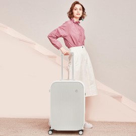 mixi 26 Inch Large Checked Luggage PC Hardshell Suitcases with Wheels for Travel Woman Men, Smoke White