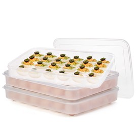 Acshio 3 Pack Deviled Egg Containers with Lid, 90 Slot Plastic Egg Holder for Refrigerator, Clear Storage Egg Carrier Tray Stackable Egg Dispense for Party, Easter, Travel, Camping