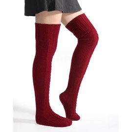 Thigh High Socks - Red Knee High Socks for Women Warm Thick Tall Thigh High Stockings, Extra Long Winter Over Knee High Socks Leg Warmers