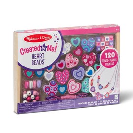 Melissa & Doug Created by Me! Set de Cuentas de Corazones para Hacer Joyería, Juguete de Madera, Cuentas y Abalorios, Artes y Manualidades para Niños (Más de 120 Cuentas, 5 Cordones)