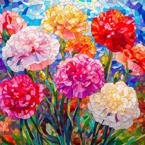 Bgraamiens Puzzle-Carnation-1000 pieces Stained Glass Puzzle for Adults, Stained Glass