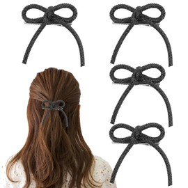ACO-UINT Rhinestone Bow Hair Clips for Women, 4 Pack Sparkly Black Hair Accessories for Prom Weddings Crystal Bling Duckbill Barrettes for Thick Thin Long Short Hair