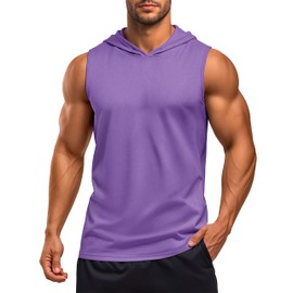 MAGCOMSEN Sleeveless Hoodies for Men UV Protection Moisture Wicking Workout Gym Muscle Hooded Tank Top Purple L