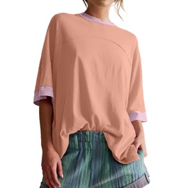 Womens Oversized T Shirts Summer Casual Loose Fit Colorblock Tops Basic Short Sleeve Tee Shirts,Pink,S