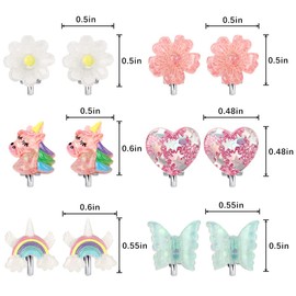 Unicorn Clip On Earrings for Girls, Girls Butterfly Jewelry Dress Up Earrings and Princess Flower Play Earrings Set for Kids, 6 Pairs