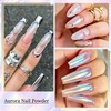 Aurora Chrome Nail Powder, 8pcs Iridescent Mirror Effect with Sponge
