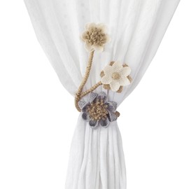 BDHRKTE 2 Pieces Boho Drapery Tiebacks, Handmade Curtains tie Backs Curtain Holder Tie Backs for Curtains Braided,Cute Flower Curtain Ties Decorative Rope for Bedroom Window Treatment