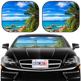 MSD Car Sun Shade Windshield Sunshade Universal Fit 2 Pack, Block Sun Glare, UV and Heat, Protect Car Interior, Image ID: 34465210 Tropical Beach The Seychelles