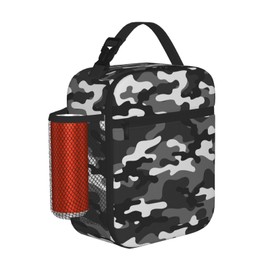 YANGZHI Black And White Camo Camouflage Lunch Box For Teenage Girls Boys Men Women - Portable Lunch Bag - Insulated Lunchbox - Kid Reusable School Lunch Boxes