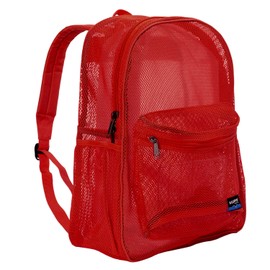 Mochila de malla resistente clásica para estudiantes, duradera, transparente, bolsa de gimnasio, correas acolchadas, Rojo -, Una talla, Mochilas Daypack