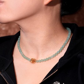 Jewboo Crystals Beaded/Raw Citrine Beaded Necklace Spiritual Healing Crystals Necklaces for Women Reiki Balance November Birthstone Jewelry Choker Gifts (Green Aventurine)