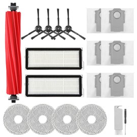 Accessories Replacement Kit for Roborock Q Revo S, Qevo Pro, Qrevo Plus, Qrevo MaxV Robot Vacuum, 1 Main Brush, 4 Mop Cloth, 2 HEPA Filter, 4 Black Side Brushes, 6 Dust Bag, 1 Cleaning Tool - 18 Pcs