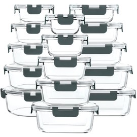 M MCIRCO 30 Pieces Glass Food Storage Containers with Snap Locking Lids,Glass Meal Prep Containers Set - Airtight Lunch Containers, Microwave, Oven, Freezer and Dishwasher
