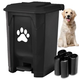 tebiete Dog Poop Trash Can Outdoors Pet Waste Station with Lid Dog Waste Disposal Container with Removable Inner Bin Bucket Hands-Free Pedal Garden Yard Home with 5Rolls Waste Bags, Black