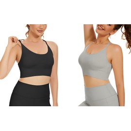 SEGRILA Strappy Sports Bras for Women Crisscross Back Yoga Workout Bras with Removable Pads,Black+White+Grey,M