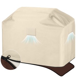 HDCAXKJ Grill Cover Waterproof BBQ Gas Cover for Outdoor Barbecue Anti-UV Sun Patio Grill Covers with Zipper Fade Resistant Outside Burner Barbecue Covering (67" L x 26" W x 55" H, Beige & Brown)
