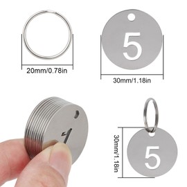 NumRealm 30mm Number Labels with Rings, 304 Stainless Steel Numbered Key Tags, Metal Number Tags, Keychain Labels - 1 to 10