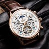 OLEVS Men's Watch Leather Brown Skeleton Automatic Mechanical Tourbillon Calendar
