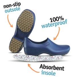 Sticky Zapatos de enfermería para mujer - Chefs - Cocina - Enfermeras - Zuecos para el trabajo - Impermeable antideslizante, Azul marino, 7.5 US