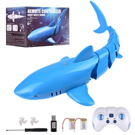 Weinsamkeit Remote Controlled Shark Toy, 2.4GHz Remote Controlled Shark Toy with USB, Remote Controlled Underwater Shark Toy, Gift for Kids Pool Lake Pond Garden (Blue)