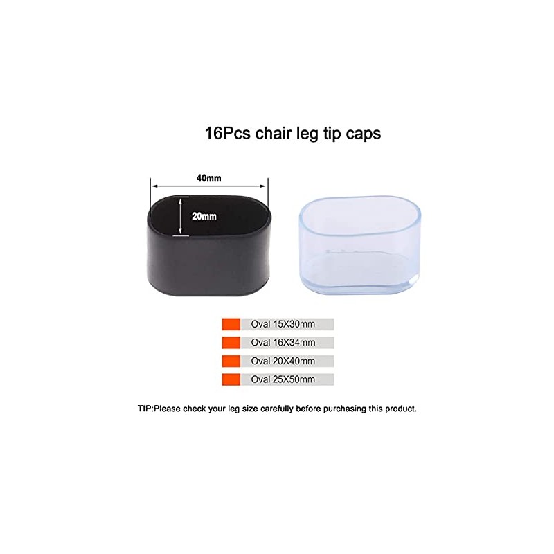 QKQB 107G Oval Chair Foot Cover Black, Acrylic, 15 x