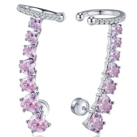 925 Sterling Silver Post Stud Earrings for Women Cartilage Ear Cuffs Hoop Climber 7 Multcolors Cubic Zirconia CZ Hypoallergenic Piercing Gifts For Her, 36MM, Sterling Silver, Cubic Zirconia