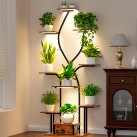 CypherX Plant Stand Indoor with Grow Lights, 63" Tall 9-Tiered Metal Plant Stands for Indoor Growing, Lighted Corner Plants Display Shelves, Large Tree-Shaped Flower Rack for Living Room, Patio