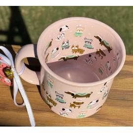 Holly & Jolly Pastel Pink Ceramic Christmas All Over Inside & Out Cute Dogs Puppies MUG CUP
