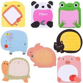 Colourful Cartoon Animals Sticky Notes, Pack of 24 Cute Sticky Notes with 8 Designs, Bookmarks for Children, Sticky Notes without Residue, Ideal Small Items for Children, School, Office & More