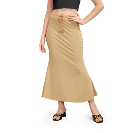 Kipzy - Falda larga de licra para mujer, para playa, salida nocturna, regular, oficina, fiesta, Beige, Large