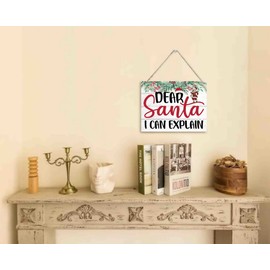 Merry Christmas Wooden Door Hanging Sign, Dear Santa, I can Explain", Merry Christmas Sign, Christmas Office Decor, Christmas Party Supplies Favors, Funny Christmas Gift 10 X 7.8 in