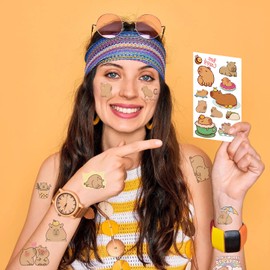 Y 10 Sheet Capybara Temporary Tattoo Stickers Men Women Girls Makeup Festival Carnival Birthday Party Fake Body Tattoos for Animals Capybara Theme Face Tattoos Body Tattoos