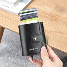 FUNGORGT Card Holder Wallet Leather Wallets Mens Slim Minimalist pop up Wallet Design, RFID Blocking Metal Bank Card Case with Coins Pocket, ID Window, Hold up to 7 Cards pop up Wallet