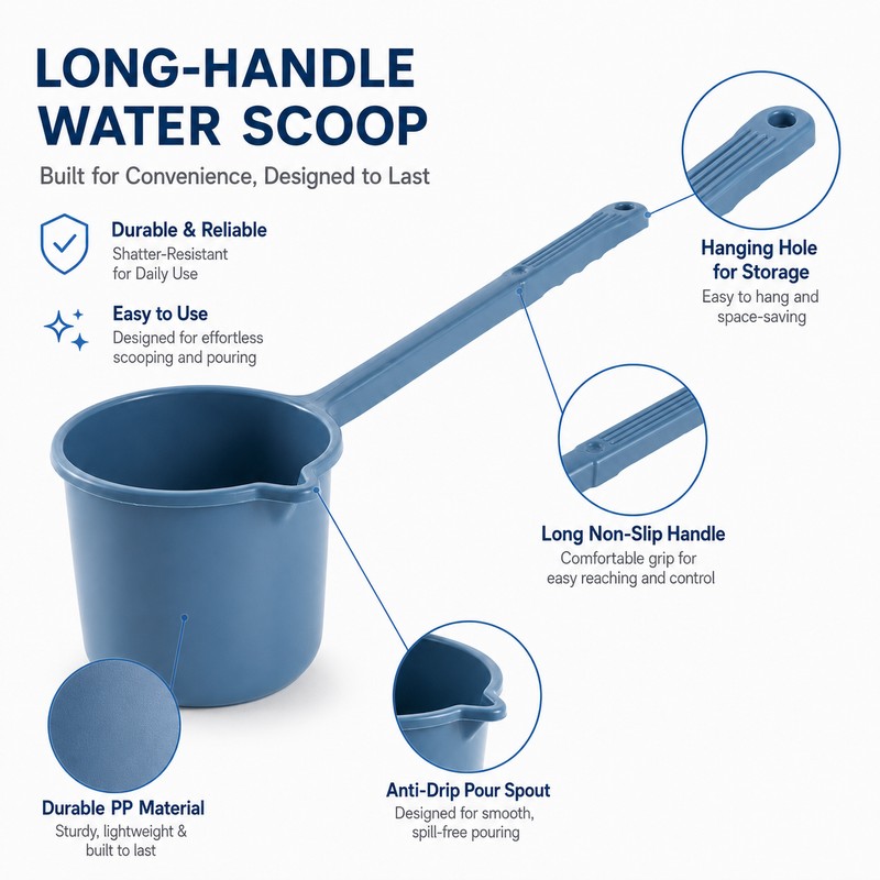 Long-Handle Water Scoop with Pour Spout – Large-Capacity PP Plastic