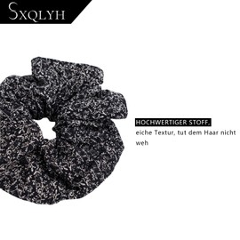 SXQLYH Floral Fabric Hair Bobbles Soft Comfortable Large Hair Scrunchie Elastic Band 18 cm Scrunchies Ponytail Holder Hair Bobble for Women Thick Long Hair (Black)