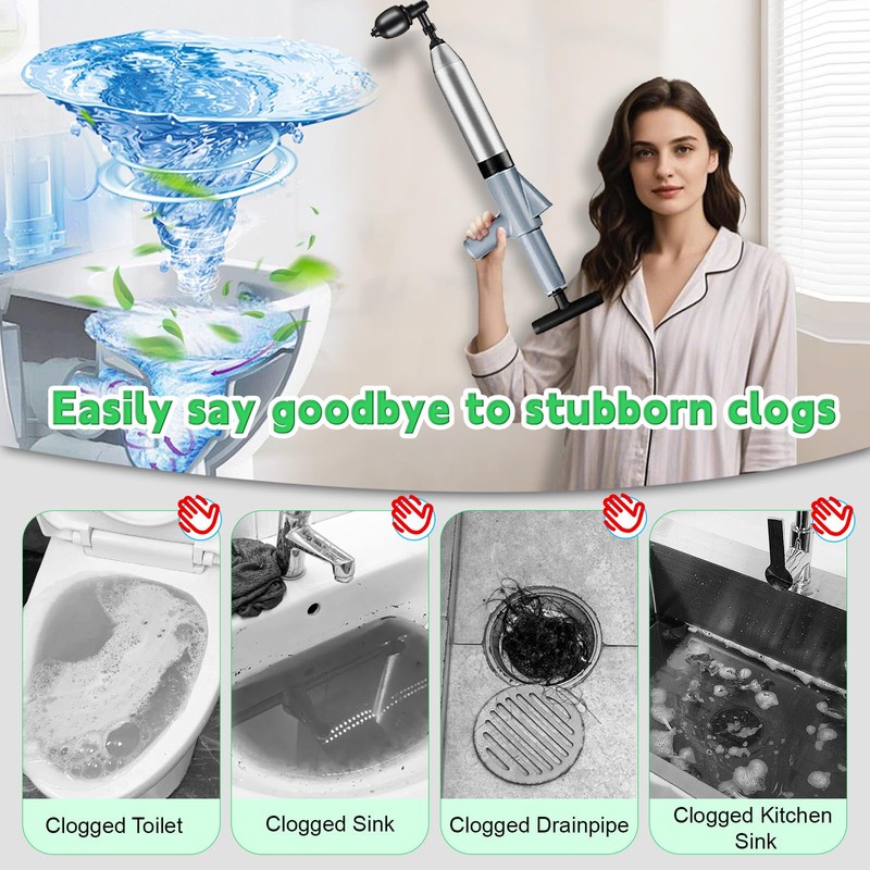 jojnawa High Pressure Toilet Plunger, Toilet Snake Air Drain Blaster