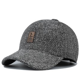 Clakllie Men's Winter Warm Woolen Peaked Baseball Cap Hat with Earmuffs Metal Buckle Unisex Fitted Hats Dad Hats,Gray-1