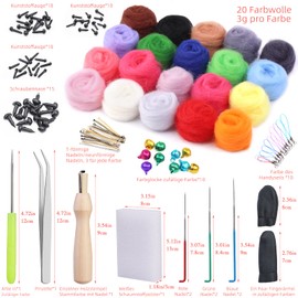 KAMAIKA Needle Felting Kit, Wool Yarn 20 Colors Set, Needle Felting Starter Kit, Wool Felting Tools with Felting Tool for Felted Animal Needle Felting Accessories