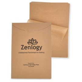 Zenlogy Parchment Paper Sheets 12x16 (100 sheets) for Baking - Unbleached Chlorine-free High Heat Non-Stick Pre-Cut Parchment Paper for Half Sheet Pans