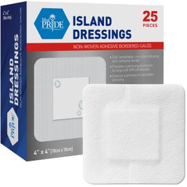 MED Pride Bordered Gauze-Island Dressing 4'' x 4''| 25 Individually Packed Pouches, Wound Dressing with Adhesive, Breathable Borders, Sterile & Highly Absorbent, Latex & Rubber-Free