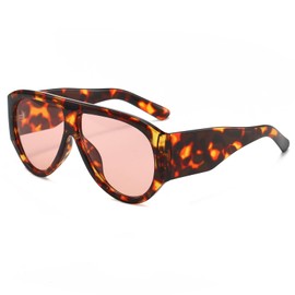 LJCZKA Oversized Square Sunglasses for Women Men 70s Retro Pilot Sunglasses Vintage Wrap Around Chunky Thick Frame Sun Glasses UV400 Protection (Leopard Pink)