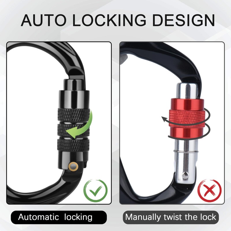 BOORCA UIAA Certified Climbing Carabiners, 25KN Auto Locking Heavy Duty
