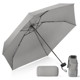 LEAGERA Compact Travel Umbrella with Case - Mini Umbrella for Purse, Small Lightweight &Tiny Design Perfect for Parasol Outdoor Sun&Rain Umbrellas,Gray