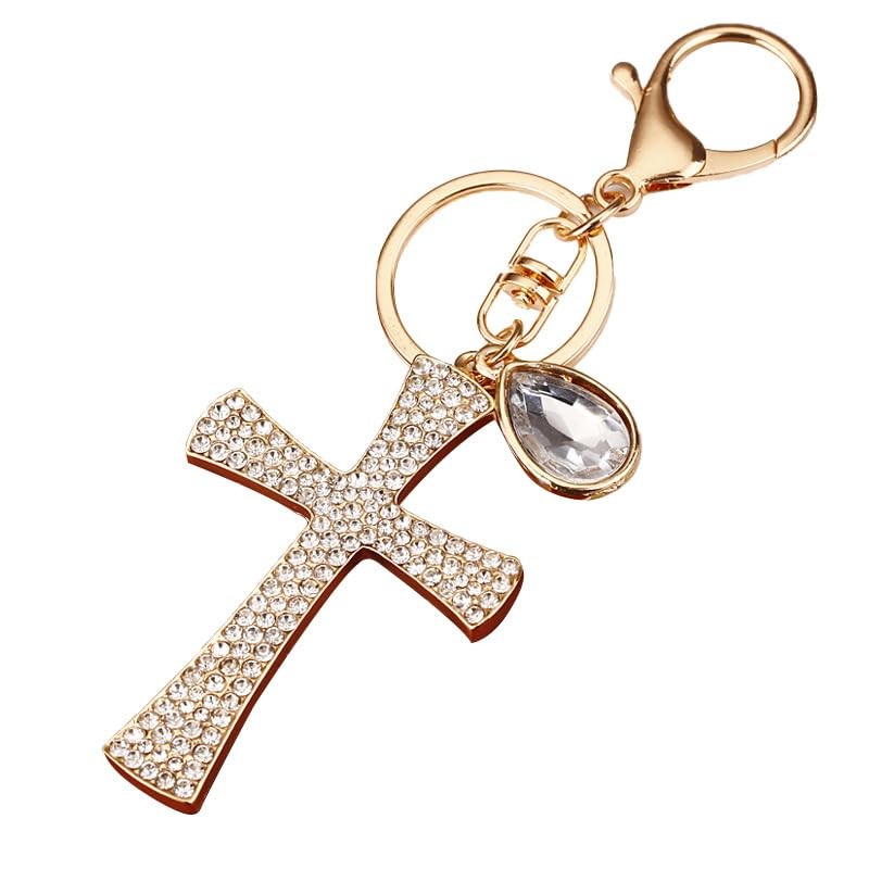 Holy Cross with Rhinestone Sparkling Charm Blingbling Keychain Crystal Pendant
