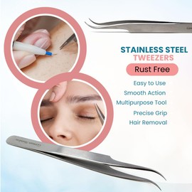 Professional Eyelash Tweezers Sharp, Needle Nose, Stainless Steel, Tweezers Precision Pluckers 4.75" with Fine Precision Tips for Facial Hair, Splinter and Ingrown Hair Removal Used by Women & Men