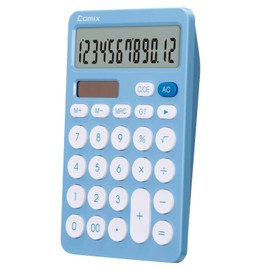 Comix Desktop Calculator with Large LCD Display and Big Button, 12 Digits Baisc Calculator, Standard Calculator, Solar Battery Dual Powered, for Office Home School & Business Use (Blue)
