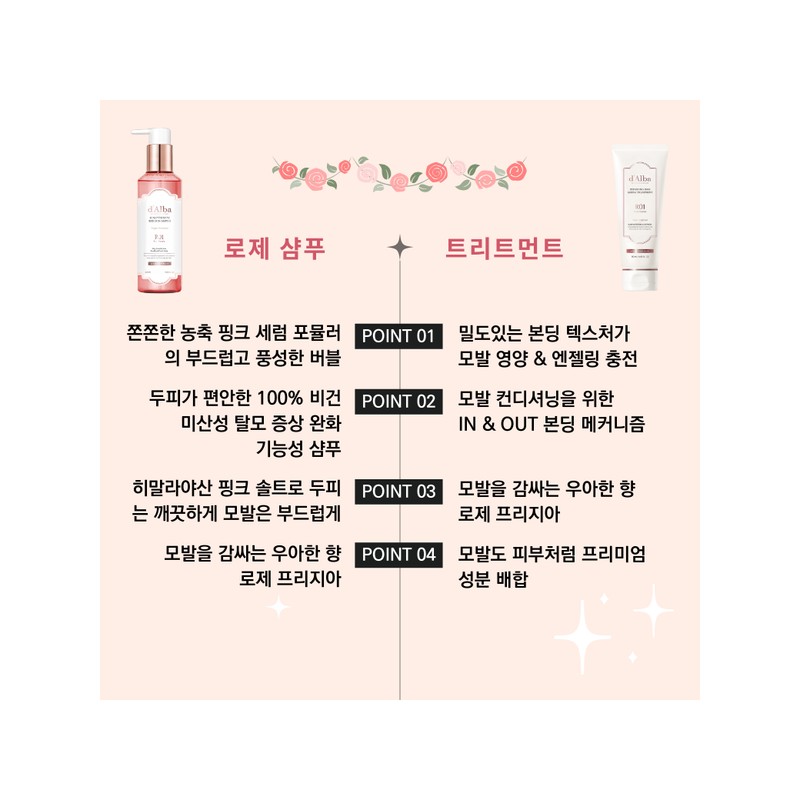 Dalba 달바 프로페셔널 리페어링 로제프리지아 헤어 3종 세트 (샴푸 275ml+트리트먼트