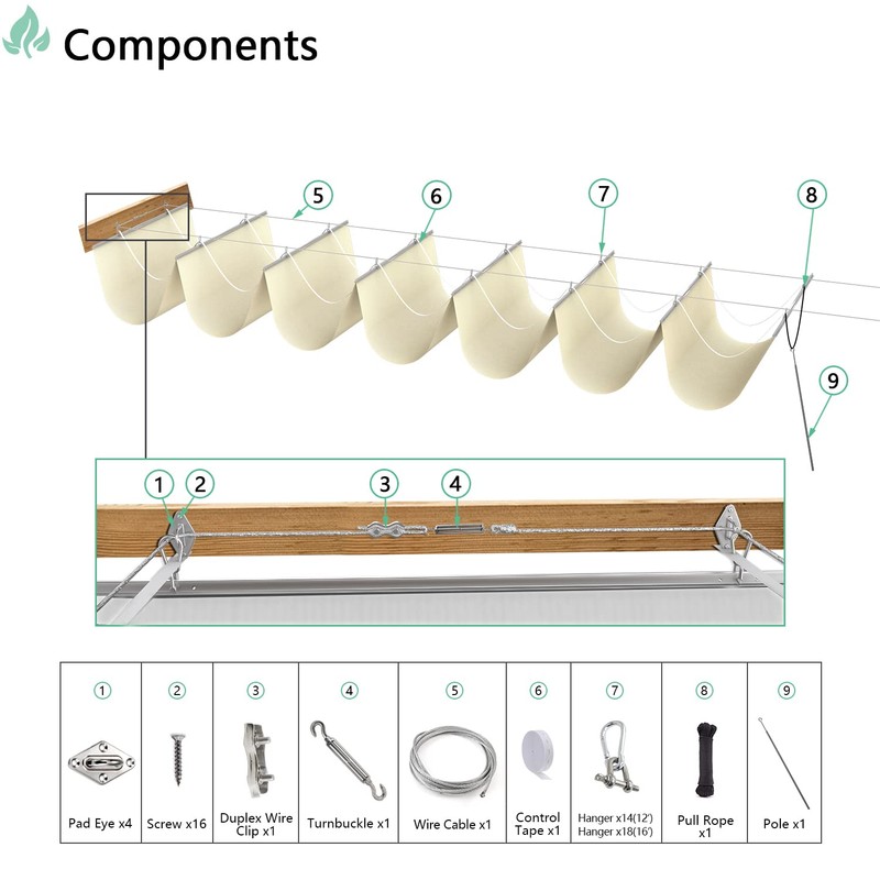SunnyRoyal Beige 3'x12' Waterproof Pergola Shade Cover Retractable Sun Shade