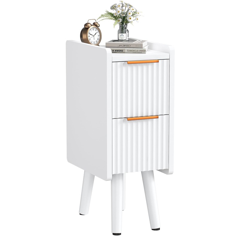 ELYKEN 7.9" Narrow Side Table, 20.6" Tall Fluted Nightstand with